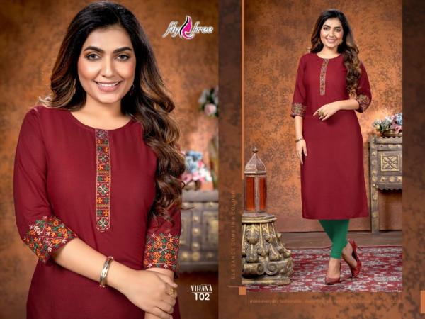 Fly Free Vihana Rayon Designer Casual Wear Kurti Collection